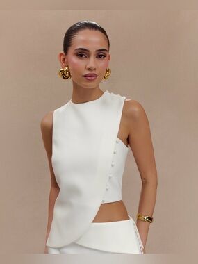 Meshki Ivory Sleeveless Top with Covered Buttons